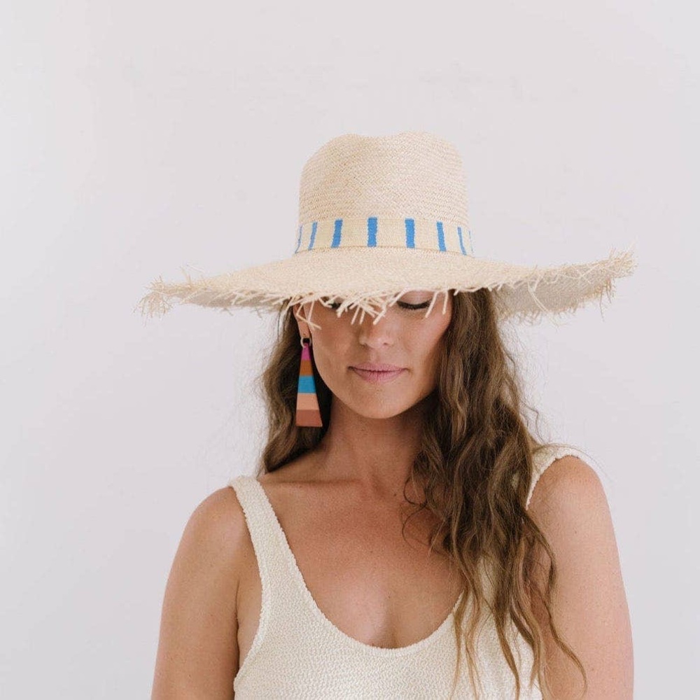 SUSANA WIDE BRIMMED PALM FRINGE HAT M/L